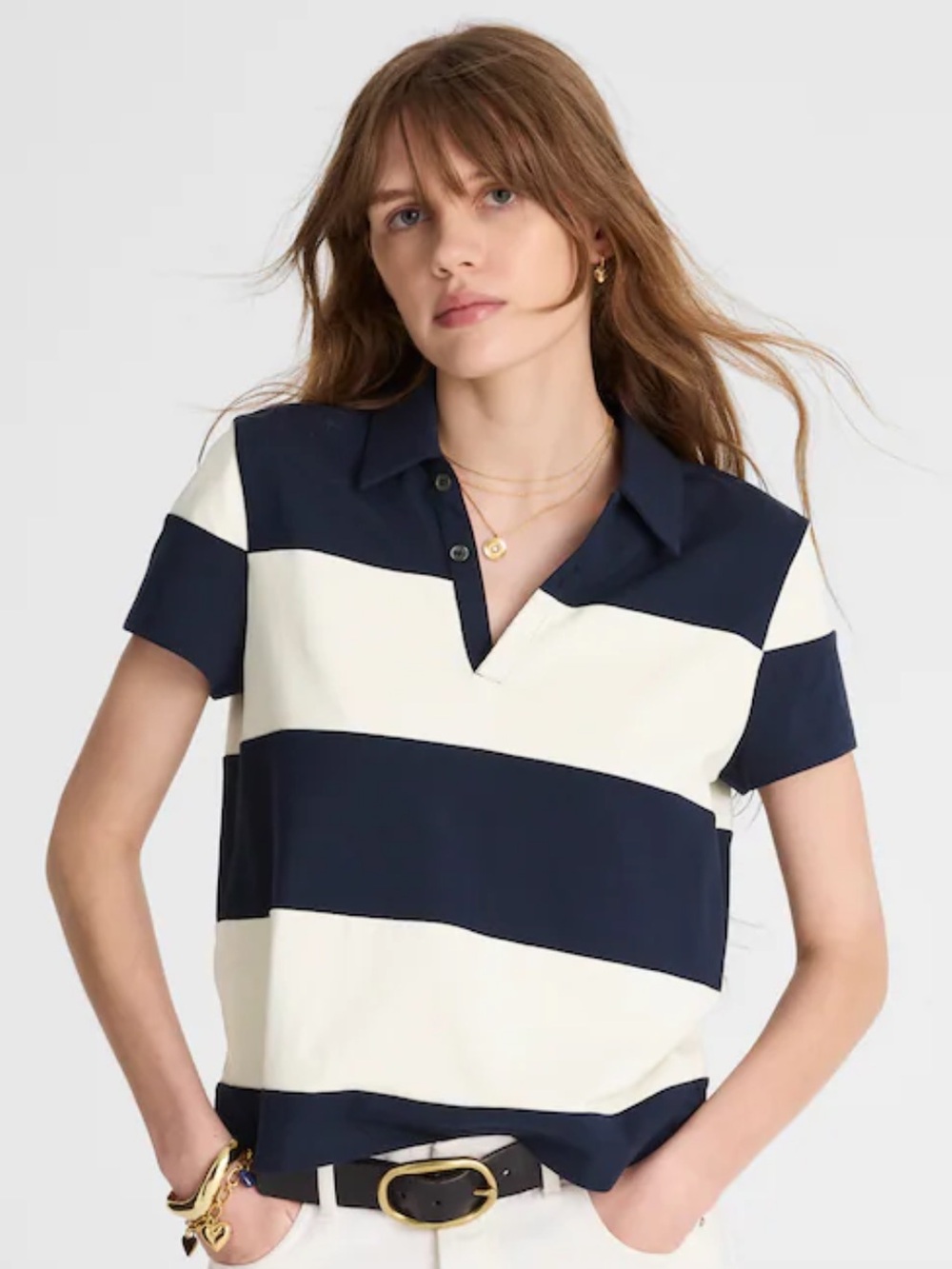 Madewell Rugby Stripe Boxy Polo Pieces T Shirt NEW NWT
